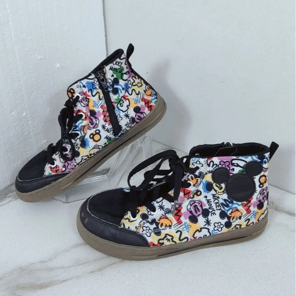 Rare Disney Mickey Mouse Multicolor Doodle High Top Sneakers, Sz 4